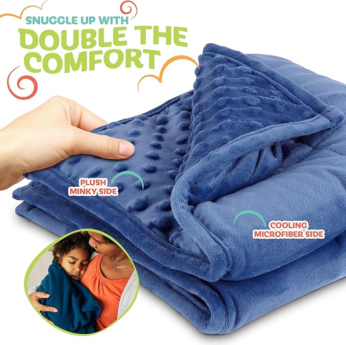 7lb Weighted Blanket for Kids (Blue) 19x22 Inch, Plush Minky Weighted Lap Pad with Travel Bag for Ages 6-12