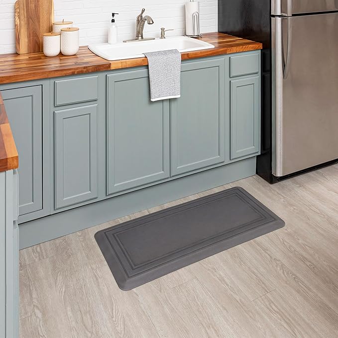 Tempur-Pedic Ultra Comfort Anti-Fatigue Frame Pewter 1' 8" x 3' 6" Kitchen Floor Mat Cushioned Ergonomic Standing Desk Mat Waterproof Non-Skid Foam