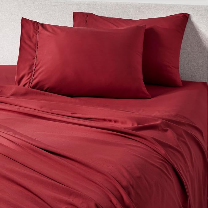 PeachSkinSheets Cooling Bed Sheets for Hot Sleepers - Ultra-Soft Breathable Luxury Microfiber Sheet Set, Moisture-Wicking, Deep Pocket, Oeko-TEX® (Split King Size (2 XL Fitted), Deep Crimson Red)