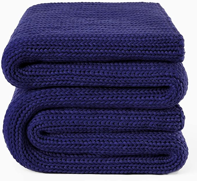 Guohaoi Knitted Weighted Blanket for Adults (Blue 60"x80" 20lbs) No Beads Cooling Throw Blanket for Hot Sleepers, Home Decor Breathable Chunky Knit Heavy Blanket Use on Queen/King Size Bed