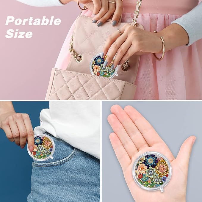 Pill Case, Cute Travel Pill Box for Purse, Moisture Proof Small Medicine Holder, Portable Pocket Medicine Organizer Dispenser to Hold Vitamins, Cod Liver Oil, Supplements, Mandala Flower