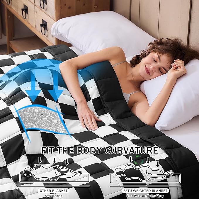 Black Checkered Weighted Blanket for Adults 15lbs, 48"x72", Twin Full Size Cooling Plaid Heavy Throw Blanket for 120-160lbs, Microfiber Soft Thick Big Blankets Weighted Comforter Gift for Sleeping