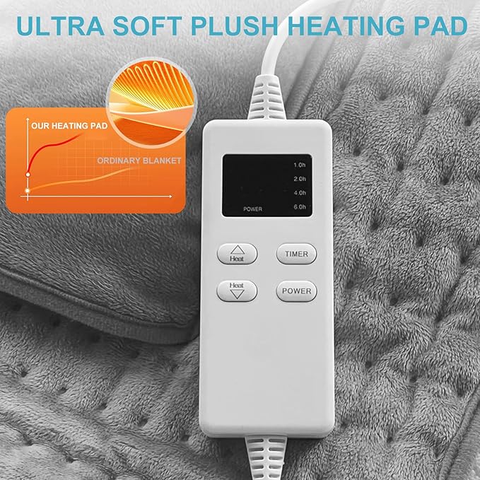 Heating Pad Back Pain Relief Electric Heating Pad for Period Cramps Lower Back Neck Shoulders Pain Relief 6-Hour Auto Off 12x24 Heated Pad + 20" Belt 4 Timer 6 Heat Level Wrap (Gray)