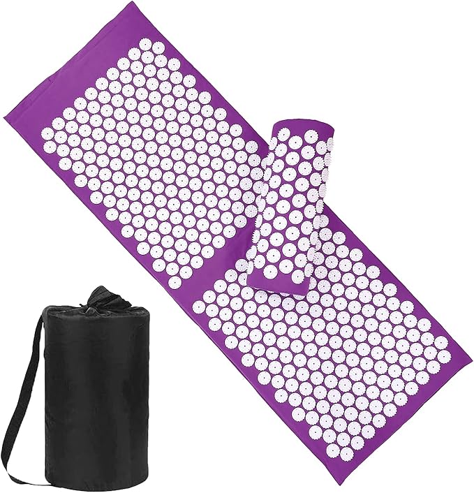 XiaoMaGe Acupressure Mat and Pillow Set with Bag - Extra Long Acupuncture Mat for Neck & Back Pain Relief- Naturally Relaxation Gift for Women - Stress Relief Massage Mat (Purple)