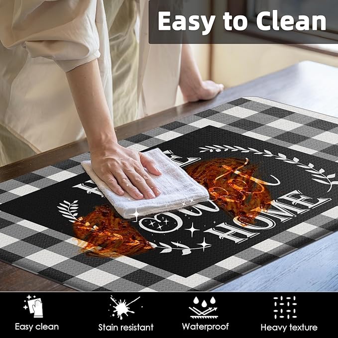 Arttown Black White Anti-Fatigue Kitchen Rug Set of 2 Buffalo Plaid Cushioned Floor Standing Mat Waterproof Non-Slip Mat and PVC Ergonomic Comfort Foam Rug
