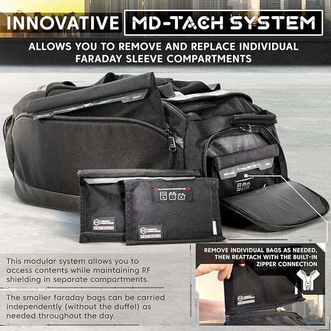 Mission Darkness Disconnect Faraday Duffel Bag + 4 Detachable Faraday Pockets // Military-Grade RF Shielding for Large Electronics & Mobile Devices // Travel Protection Signal Isolation Data Privacy