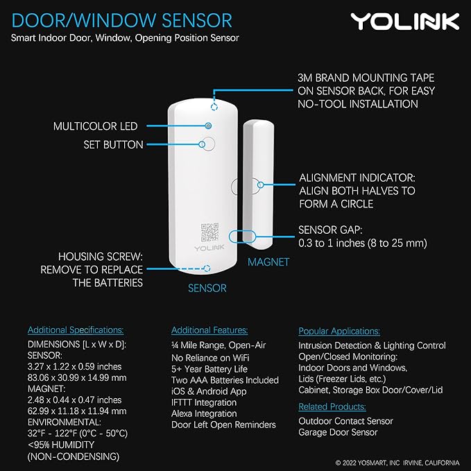 YoLink LoRa Smart Door Sensor Starter Kit: SpeakerHub Audio Hub & 2 Door Sensors - Up to 1/4 Mile Range, Door Left-Open Reminders, up to 5 Year Batteries, Alexa, IFTTT, Home Assistant