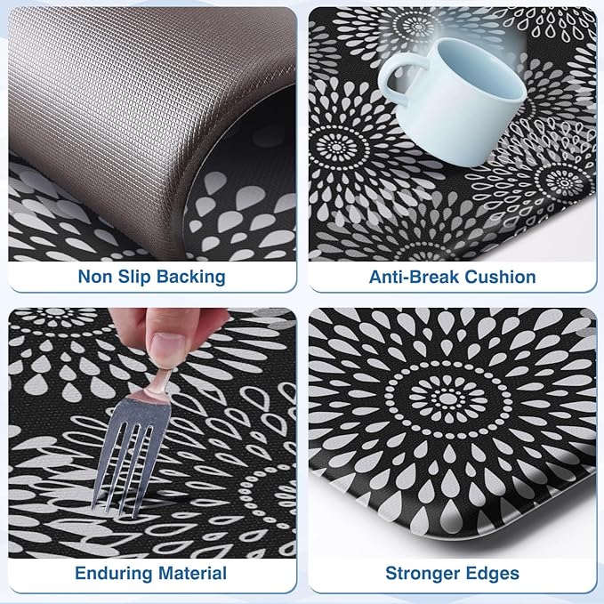 LuxStep Kitchen Mat Cushioned Rugs Anti-Fatigue Mats for Kitchen Floor,Waterproof Non-Slip Mats and Rugs Set for Office,Floor,Laundry 17.3"×30"+17.3"×70",Black