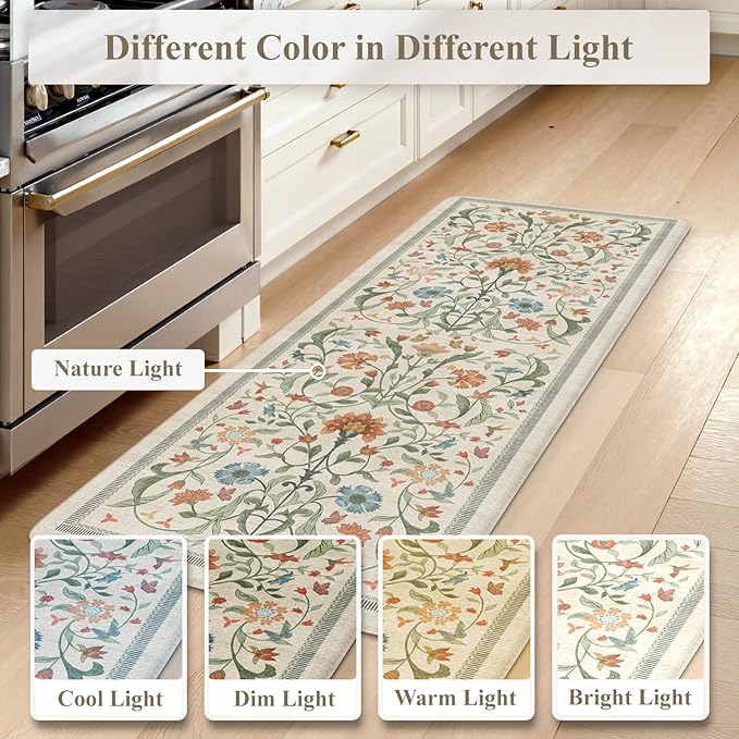 Collive Kitchen Mats Cushioned Anti Fatigue, Waterproof Kitchen Floor Mat Non Slip Desk Rugs Comfort Standing Rug for Sink, Office, Laundry, Home Decor, 20" x 47" + 20" x 32", Beige