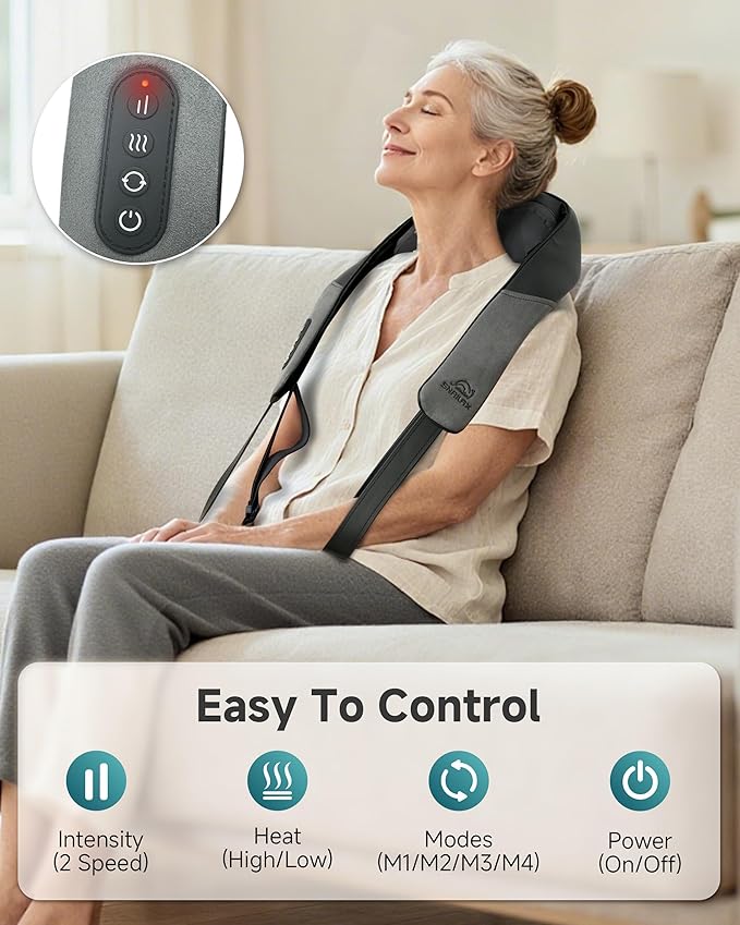 Snailax Cordless Neck Shoulder Massager with Graphene Heating, Deep Tissue 4D Shiatsu Neck Massager for Pain Relief, Rechargeable Back Massager with Upgraded Massage Heads for Deeper Muscle Relaxation