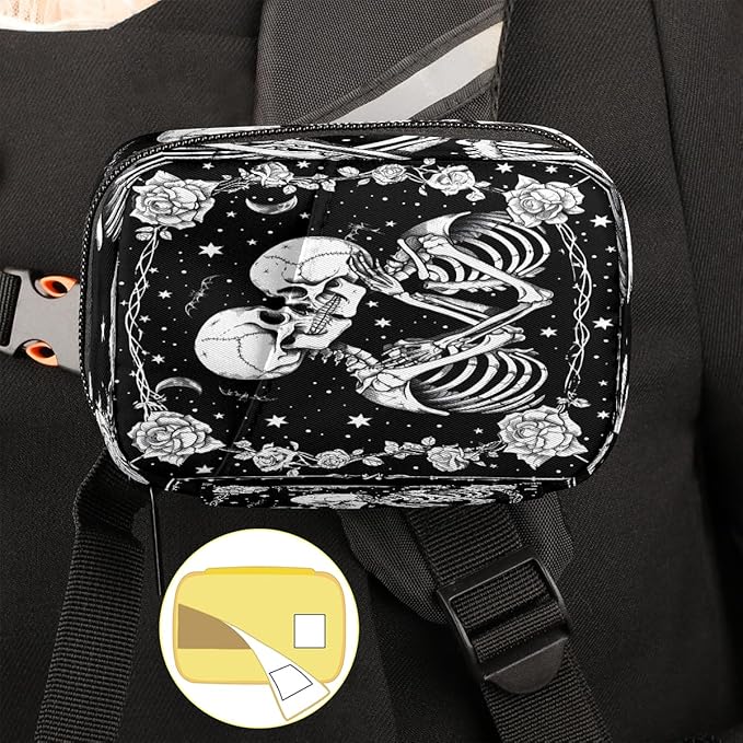 Weekly Travel Pill Organizer Case for Purse with Removable 7 Day Box Portable Compact Size Pill Box Fashionable Pill Container for Medicine Vitamin Supplement Skull Halloween Goth