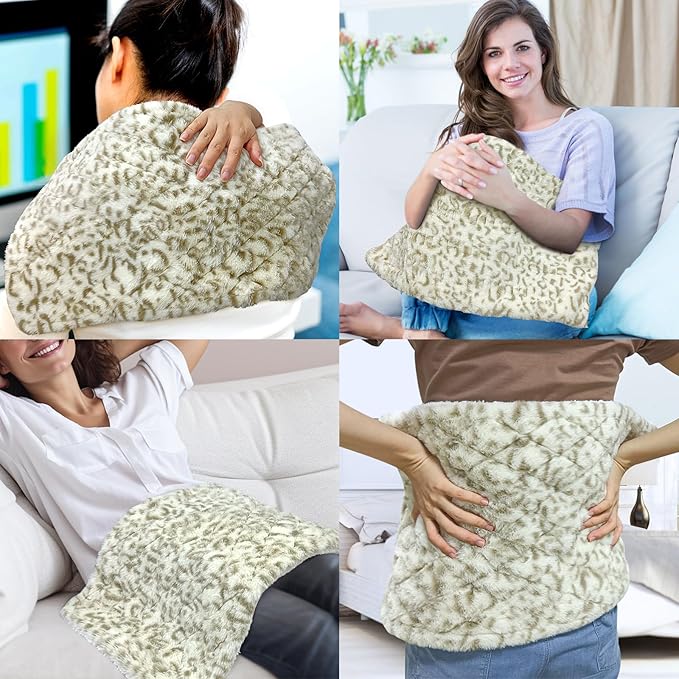 Full Weighted Heating Pad - Plush 2.3LB Hot Heated Pad for Back Pain Relieve, 12 Heating Levels, 8 Timer Settings, Holiday Gifts for Women Men Mom Dad (Leopard Print, 12''×24'' BB)