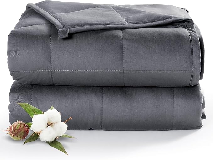 Sivio Weighted Blanket - All-Natural 100% Cotton Weighted Blanket 10 lbs 41 x 60 inches, Breathable Soft Throw Blanket for Calm Sleeping for Home and School Nap, Dark Grey