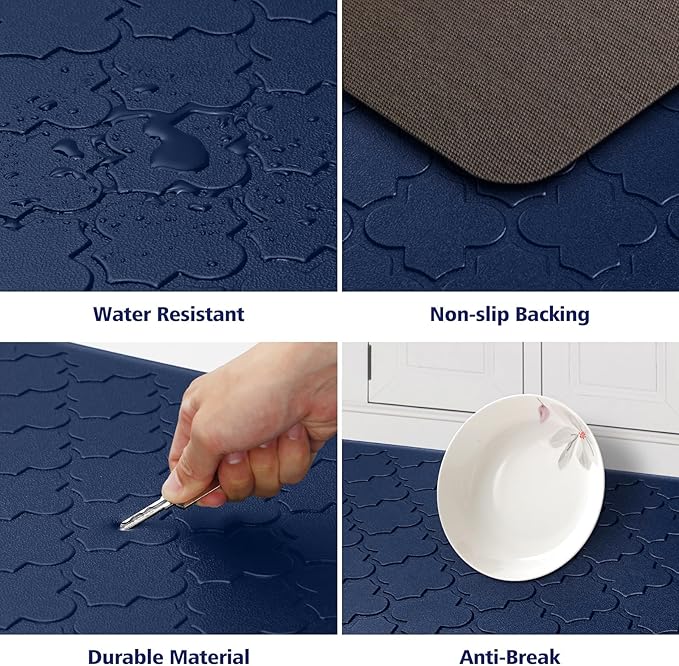 WISELIFE Kitchen Mat Cushioned Anti Fatigue Floor Mat,17.3"x28", Thick Non Slip Water Resistant Kitchen Rugs and Mats,Heavy Duty Foam Standing Mat for Kitchen,Floor,Home,Office,Desk,Sink,Laundry, Blue