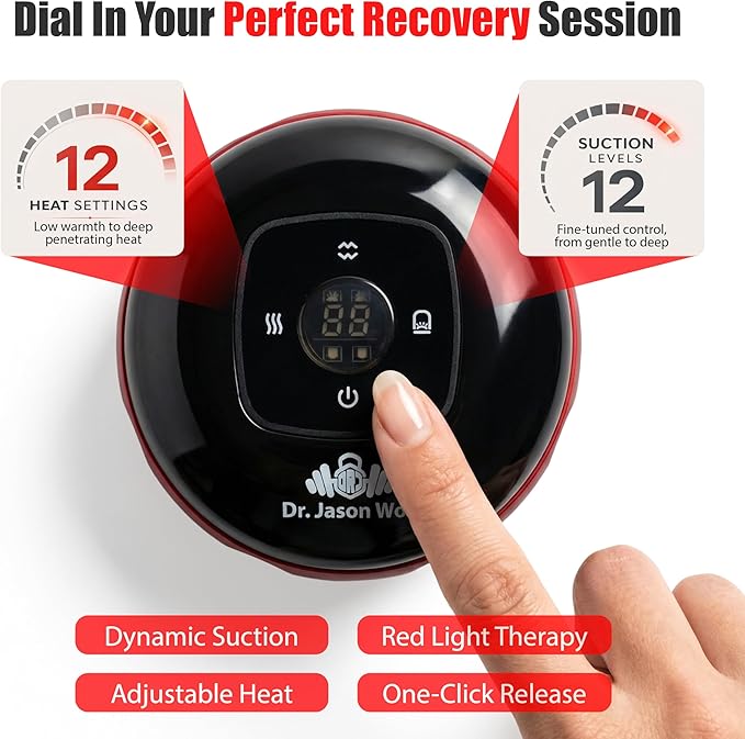 Cupping Therapy Set w/Electric Cupping Machine, 6" Massage Wheel, Peanut Massage Ball – Deep Tissue Massage Tools for Back Pain Relief, Red Light Function, Muscle Recovery
