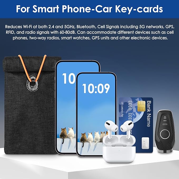 Faraday Bag, RFID Signal Blocking Bag, GPS Car Key Cell Phone Signal FOB Blocker Wallet Shielding Pouch Privacy Protective Case, Car Security Protection, Anti-Theft Pouch, Anti-Tracking Anti-Spying