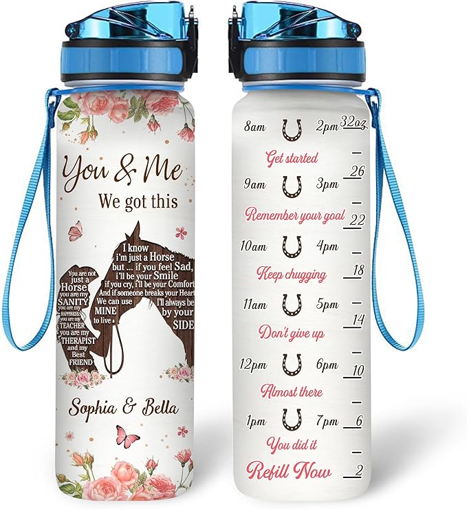 Hyturtle Personalized You And Me We Got This 32Oz Liter Motivational Water Bottle, Customized Name With Time Marker, Gifts For Couple Boyfriend Girlfriend Horse Lovers On Birthday, Mother's Day
