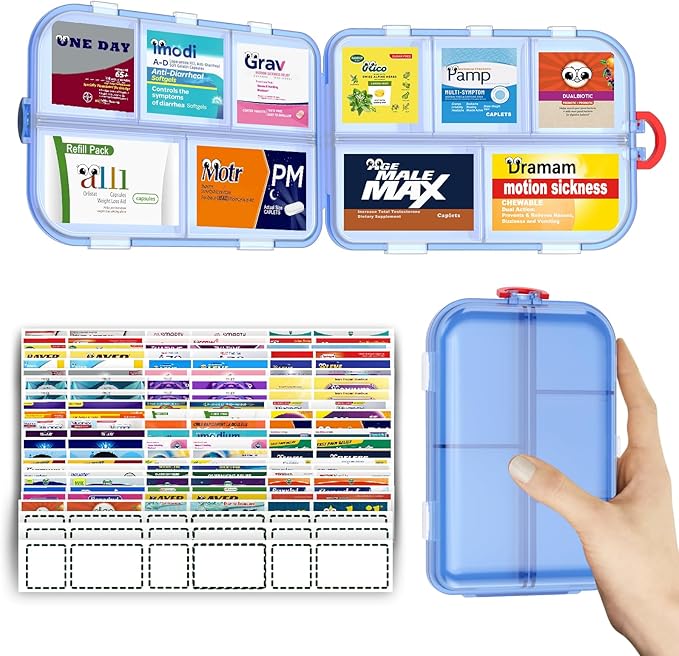 Pill Organizer Medicine Organizer Travel Essentials - Travel Pill Case with Labels, Large Daily Medicine Dispenser