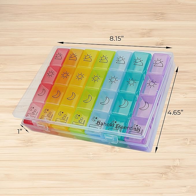 BaHoki Essentials Weekly Pill Organizer - Portable 7-Day Pill Box with 3 Times Per Day Compartments