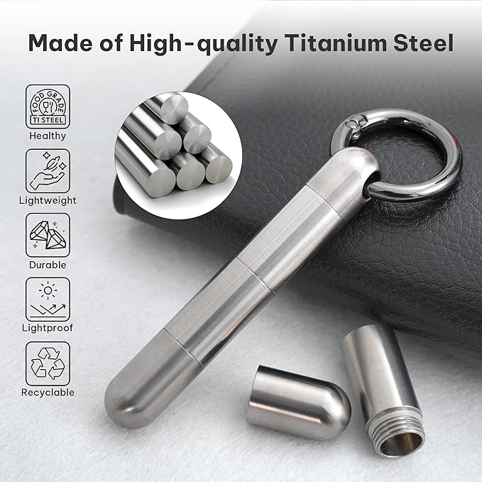 Titanium Keychain Pill Holder,Portable Mini Pill Case, Waterproof Small Pill Container,Mental Pill Box for Travel Purse Pocket(3 Compartment)