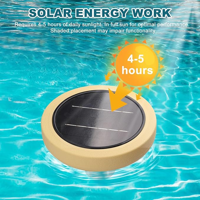 Solar Pool Ionizer for Above Ground, Floating Copper Pool Cleaner Purifier Cuts Chlorine by 85% Works for Pools Up to 40,000 Gal, Swimming Pools Water Cleaner for in-ground Pools and spas (Yellow)