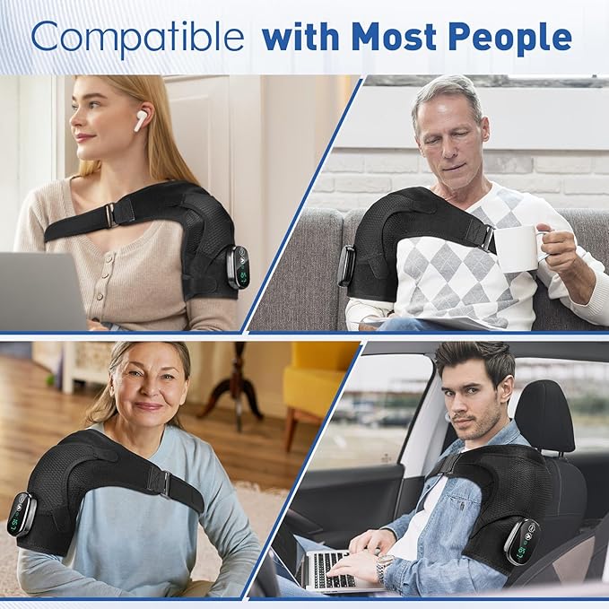 Cordless Shoulder Heating Pad, Heated Shoulder Wrap with 3 Massage Modes, Heated Shoulder Brace for Pain Relief Shoulder Massager for Men Women (Black)