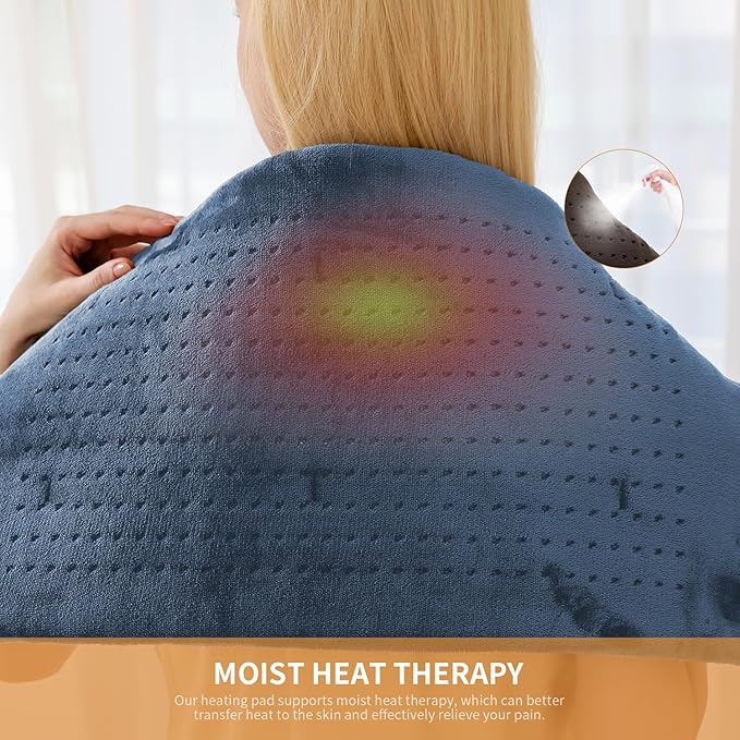 SAROO Heating Pad for Back Pain Relief,Massaging Weighted Heating Pads for Neck,Shoulder,Cramp,Portable Heated Pad with 3 Heat Settings & 6 Massage,18 Relaxing Combinations,Auto Off,12"*24",Denim Blue