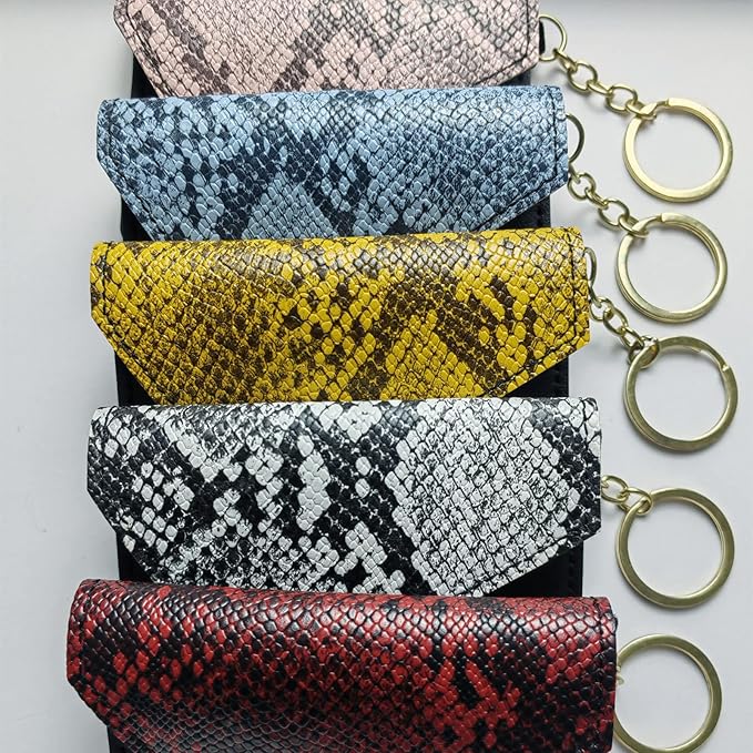 Birth Control Pill Case Snakeskin Print Keychain Envelope Shape(Blue)