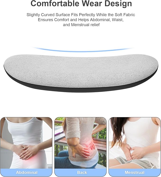 Portable Cordless Heating Pad for Period Cramps, Voice Reminder Menstrual Heating Pad with 6 Heat Levels and 6 Massage Modes, 3s Fast Heating, Gifts for Women Girls, Black