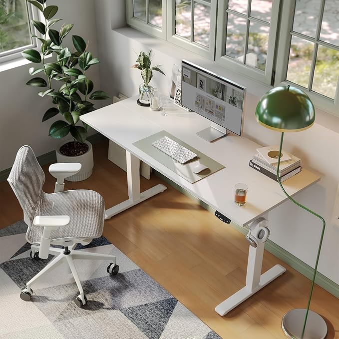 Agilestic Electric Standing Desk, 60 x 24 Inches Height Adjustable Desk, Sit Stand up for Work Office Home, Ergonomic Rising Computer Table with Memory Preset, White
