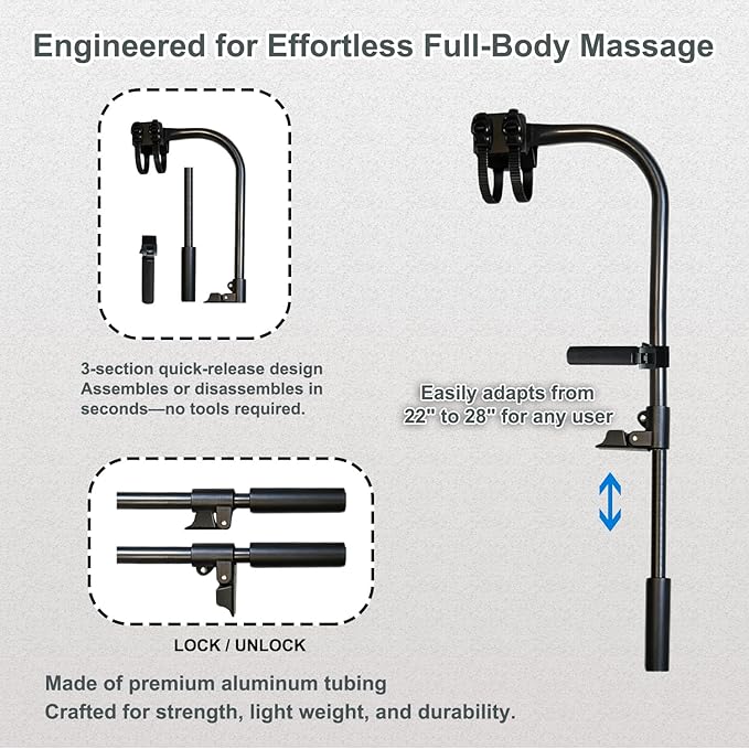 Adjustable Massage Gun Holder with 22"-28" Length Range for Back, Neck, and Shoulders – Compatible with Most Massage Guns, Ergonomic Design for Hard-to-Reach Areas, Ideal Gift for Women and Men