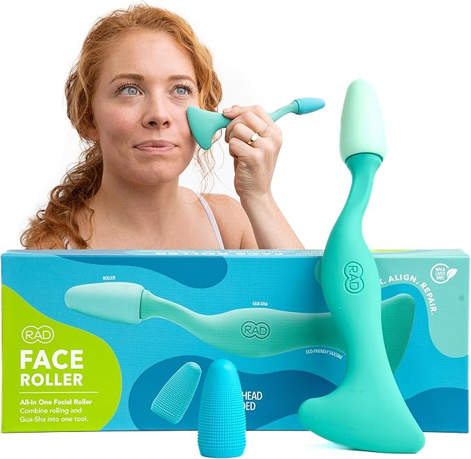 RAD 2-in-1 Face Roller – Textured and Smooth Silicone Roller Head Options - Freezer Safe for Cold Treatment - Wrinkles, Lifting & Lymphatic Drainage – Inspired by Jade Roller and Gua Sha