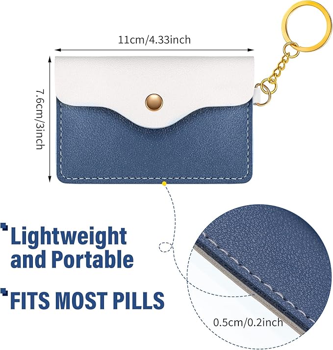 Tondiamo 2 Pack Birth Control Pill Case Holder PU Leather Pill Sleeve Packet 4.33 x 3 Inch Discreet Birth Control Pouch with Snap Closure Key Ring for Pills Card Organizer(Dark Gray, Gray Blue)