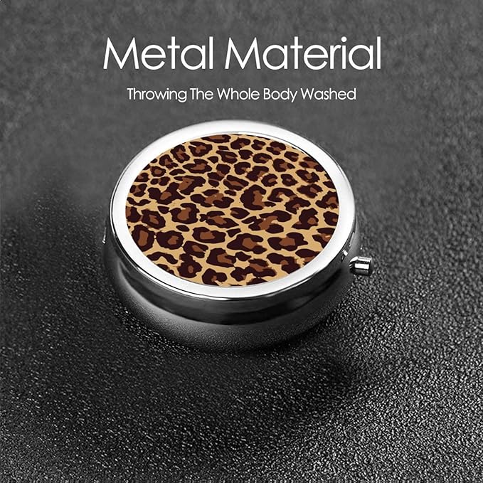 Men Women Round Pill Box Medicine Pill Case, Wild Cheetah Leopard Print Portable Medicine Tablet Vitamin Holder Organizer for Purse Pocket Travel Gift