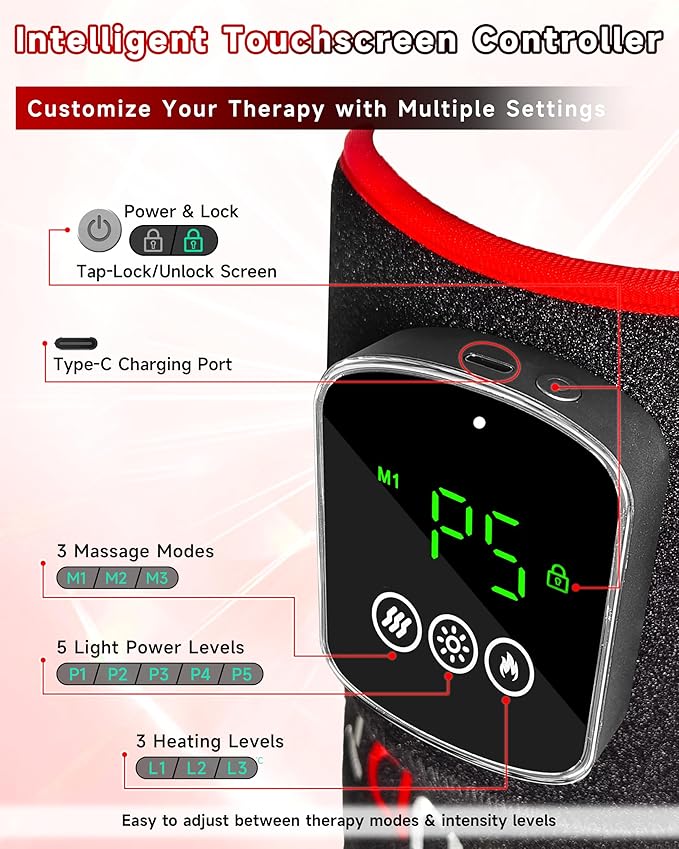 Cordless Red Light Therapy for Shoulder with Vibration Massage, 5000mAh Rechargeable Heated Shoulder Pad Massager, 660nm&850nm Near Infrared Light Therapy for Joint Pain Relief (Black)