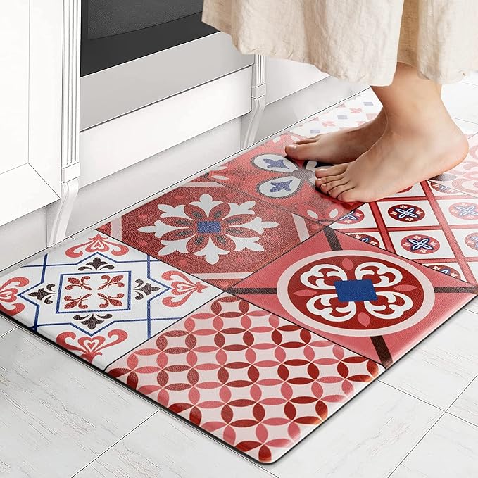 Ashler Kitchen Mats Cushioned Anti-Fatigue Kitchen Rugs, Non-Slip Waterproof Kitchen Floor Mats, Ergonomic Comfort Foam Standing Rug for Kitchen, Office, Floor, Laundry, Sink, 17x29 in, Red
