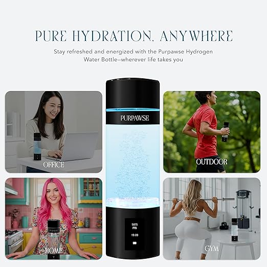 Portable Hydrogen Water Bottle Generator, Up to 6000 PPB with SPE/PEM Technology Hydration Hydrogenated Water Bottle, Athletic, Rechargeable H2 Generator, Long Lasting Battery