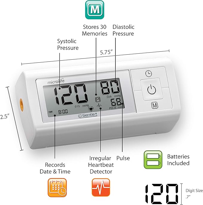 Microlife Series 200 Automatic Upper Arm Blood Pressure Monitor, Wide-Range Cuff Fits Most Adult Arms up to 16.5 in/Large, (Stores 30 Results), Compact Digital Blood Pressure Machine, Storage Pouch