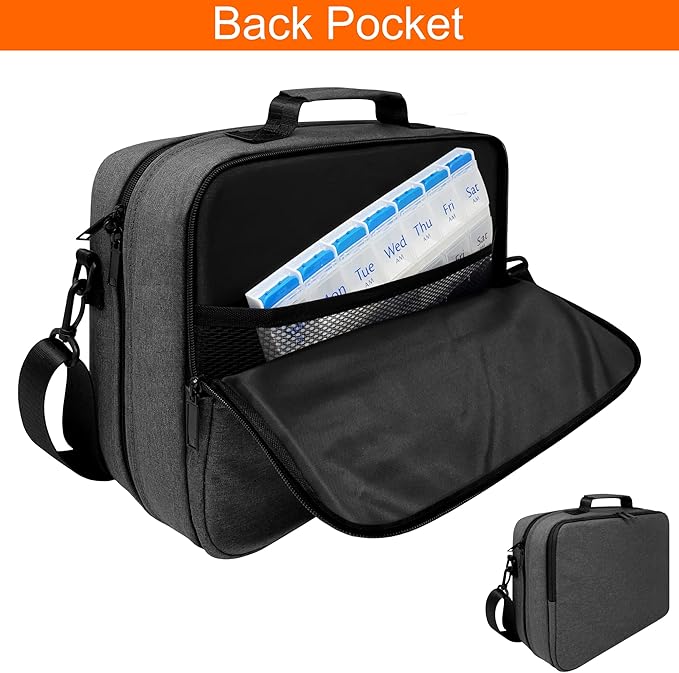 Extra-Large Pill Bottle Organizer, Medicine Bag, Carrier for Medications, Vitamins, and Medical Supplies - Modular Travel Medicine Organizer and Home Storage Med Bag - Dark Gray (with Lock)