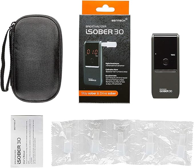 iSOBER30 Breathalyzer | DOT, NHTSA Compliant | Suracell FuelCell Sensor Technology | Portable Professional Alcohol Tester