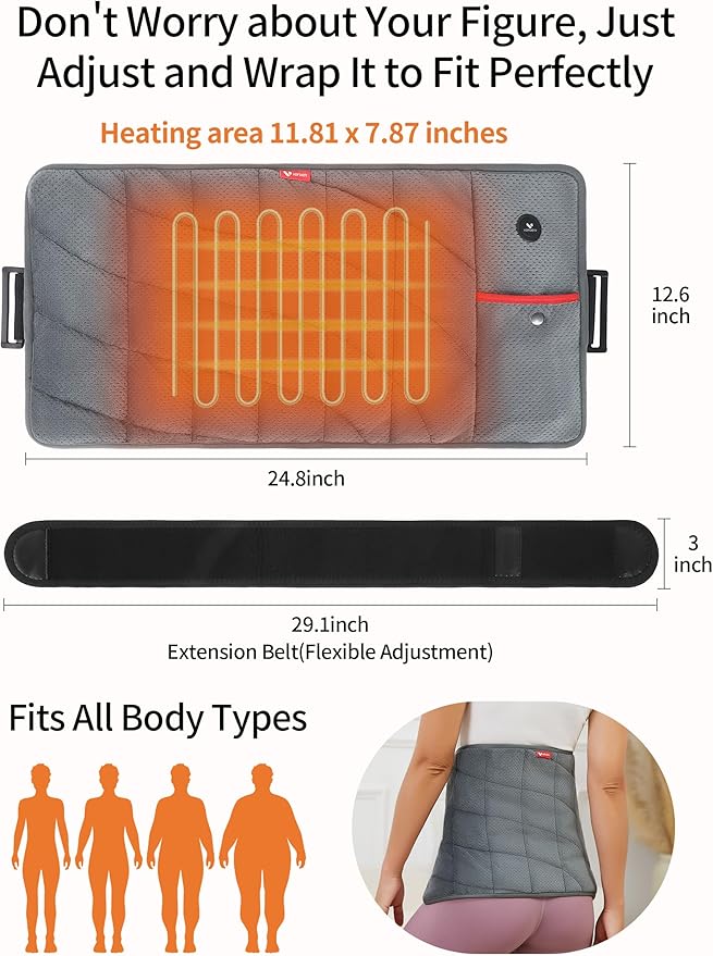 Portable Heating Pad with Battery, Weighted Heating Pad with 3 Heat Levels, Electric Cordless Heat Pad for Back, Neck, Shoulder, Abdomen, Leg, 12"x24", Indoor & Outdoor Travel, Gifts for Women Men