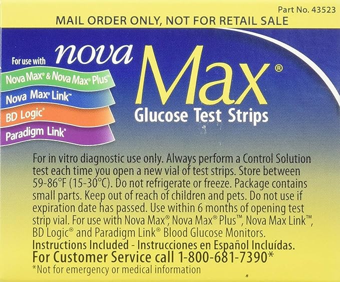 NovaMax Glucose Test Strips, Box of 50 Strips