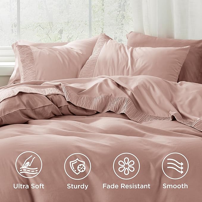 Bedsure King Size Sheets Set - 4 Pieces Soft King Sheets - Breathable & Cooling - Hotel Luxury - Easy Care Polyester Microfiber Bedding for Women, Men, Dusty Pink