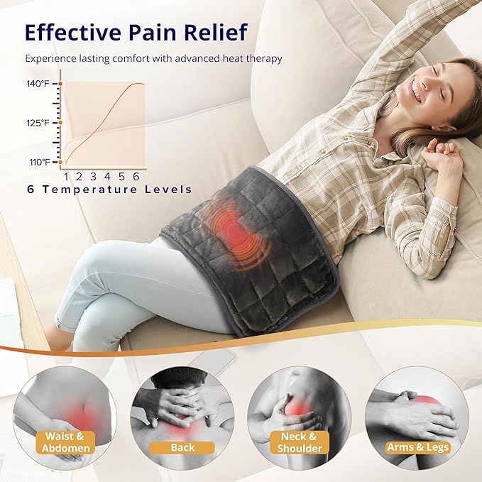 Heating Pad, Weighted Vibrating Massage Heating Pad with Heat Therapy - 4 Massage Modes & 6 Adjustable Heat Settings for Back/Shoulder Pain Relief, 12” x 24”, Black，Birthday Gifts for Women Men