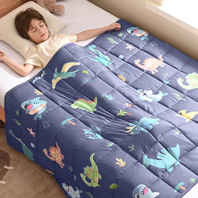 anfie Weighted Blanket Kids(50"x60" 5lbs) Weighted Blanket Cooling Blanket for Sleeping,Throw Size Breathable Blanket with Premium Glass Bead(Dinosaur Shark)