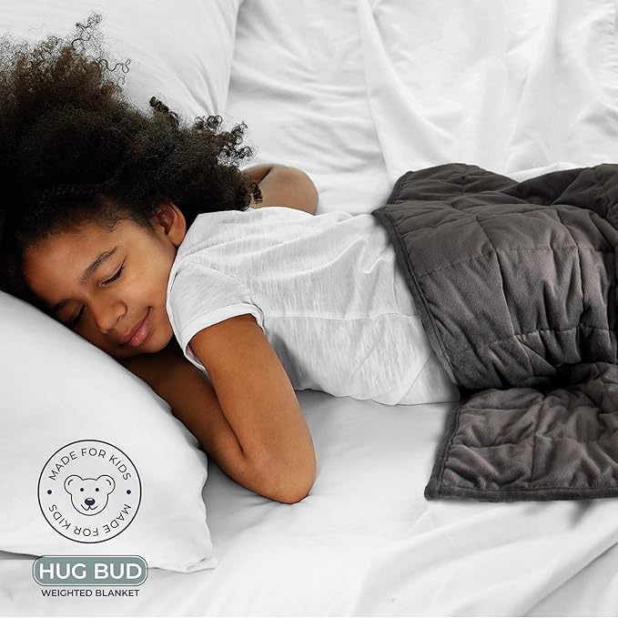 Hug Bud Weighted Blanket Comforter - 36" X 48" - 5-lbs - No Cover Required - Use as Throw or on Twin Size Bed - For Adults+Kids- Silky Minky Grey - Premium Glass Beads - Stimulation Sensory Relaxation