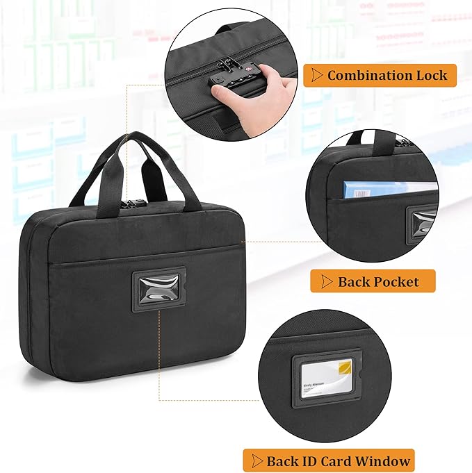 Damero Locking Pill Bottle Organizer, Medicine Storage Bag Medication Organizer Travel Carrying Case for Large Pill Bottles, Medications and Medical Supplies,Black