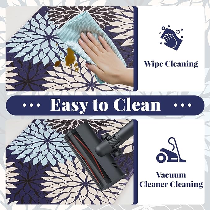 PVC Anti-Fatigue Kitchen Mats Set of 3, Non-Slip Kitchen Rugs, Comfort Standing Runner Rug, Multipurpose Indoor Mats for Laundry, Office, Bedroom, Sink, Bathroom, Dark Blue