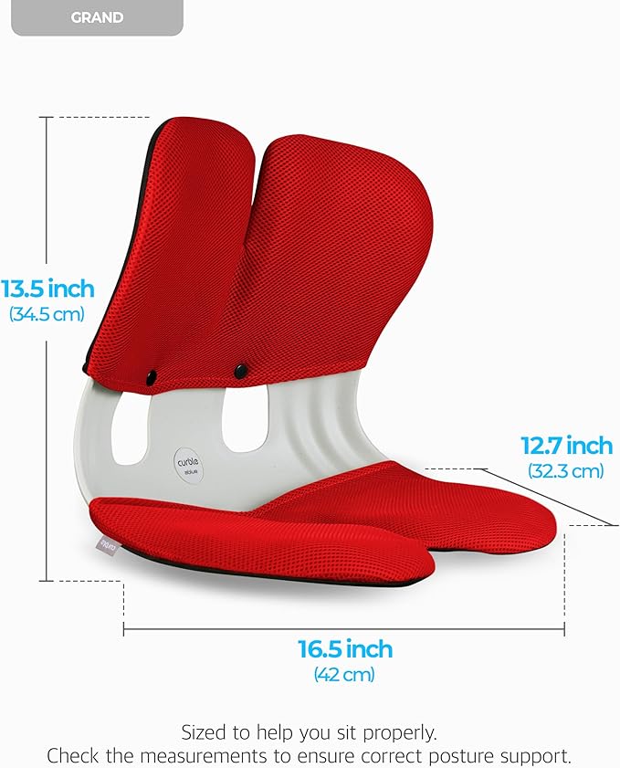 curble Grand(Extra Wide&Sturdy) Cover Set – Ergonomic Back Support Chair & Detachable Cover, Lumbar Support for Posture Corrector and Low Back Pain Relief, Perfect for Home Office Desk Chair(Set Red)