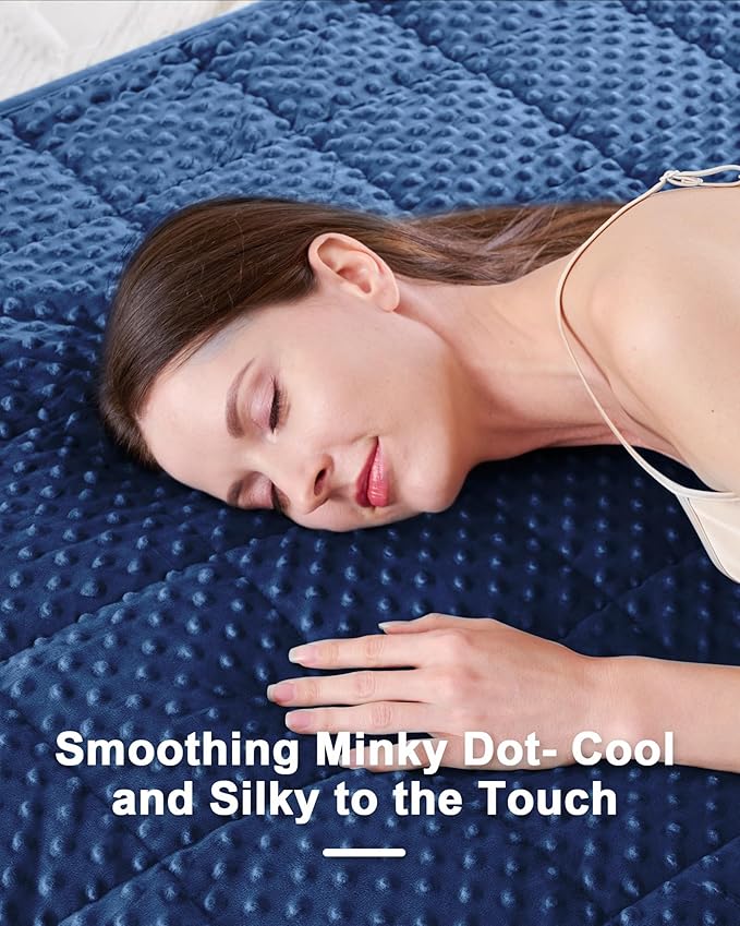 Weighted Blanket for Adults Twin Size 15 lbs, Soft Cooling Minky Dot Heavy Breathable Blanket for All-Season, Washable Weighted Throw with Glass Beads, 48 x 72 Inches, Navy Blue